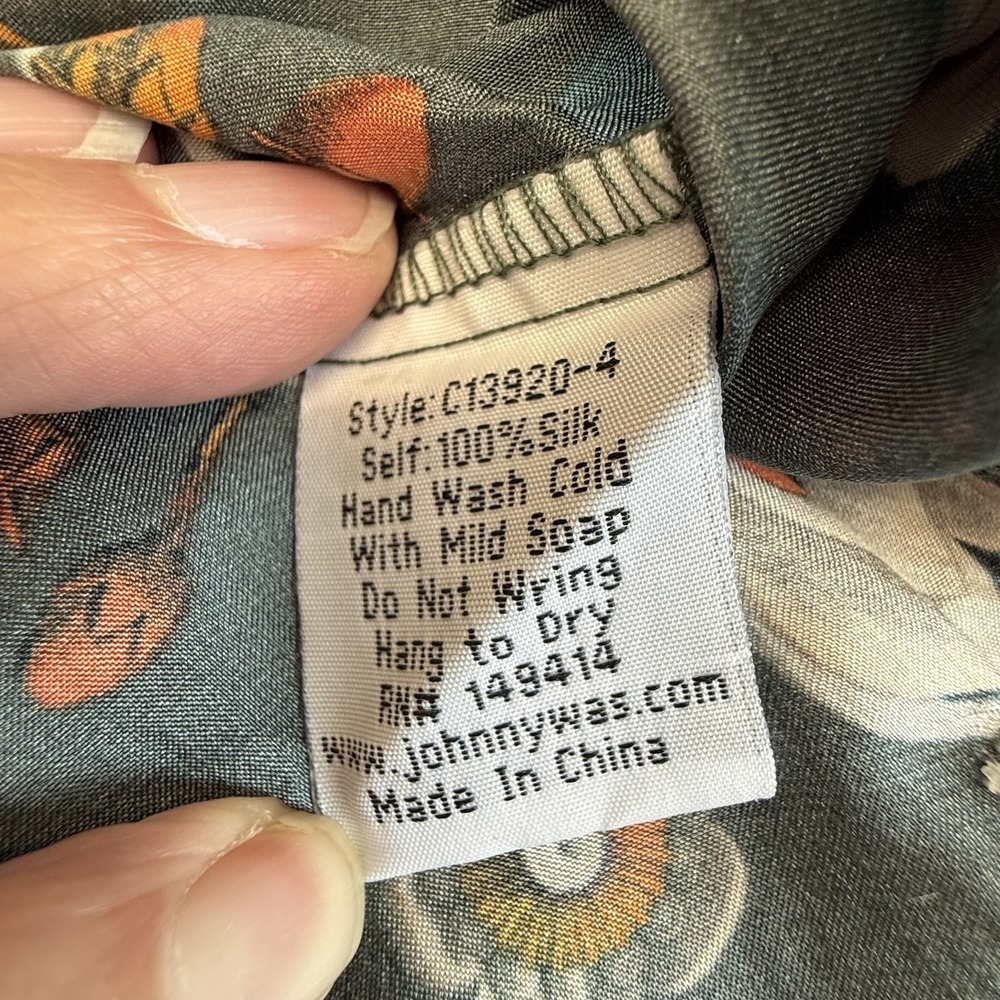 Johnny Was Adalee‎ Silk Blouse XS Slate Green Floral Embroidered Top C13920 - Picture 8 of 11